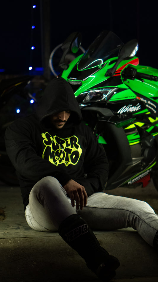 Biker Black Oversized Hoodie - Super Moto