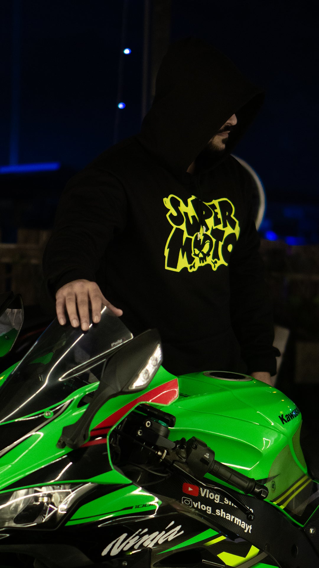 Biker Black Oversized Hoodie - Super Moto